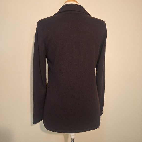 Eileen Fisher Peruvian Organic Cotton Tied Collar Hidden Snap Front Cardigan - Picture 5 of 8